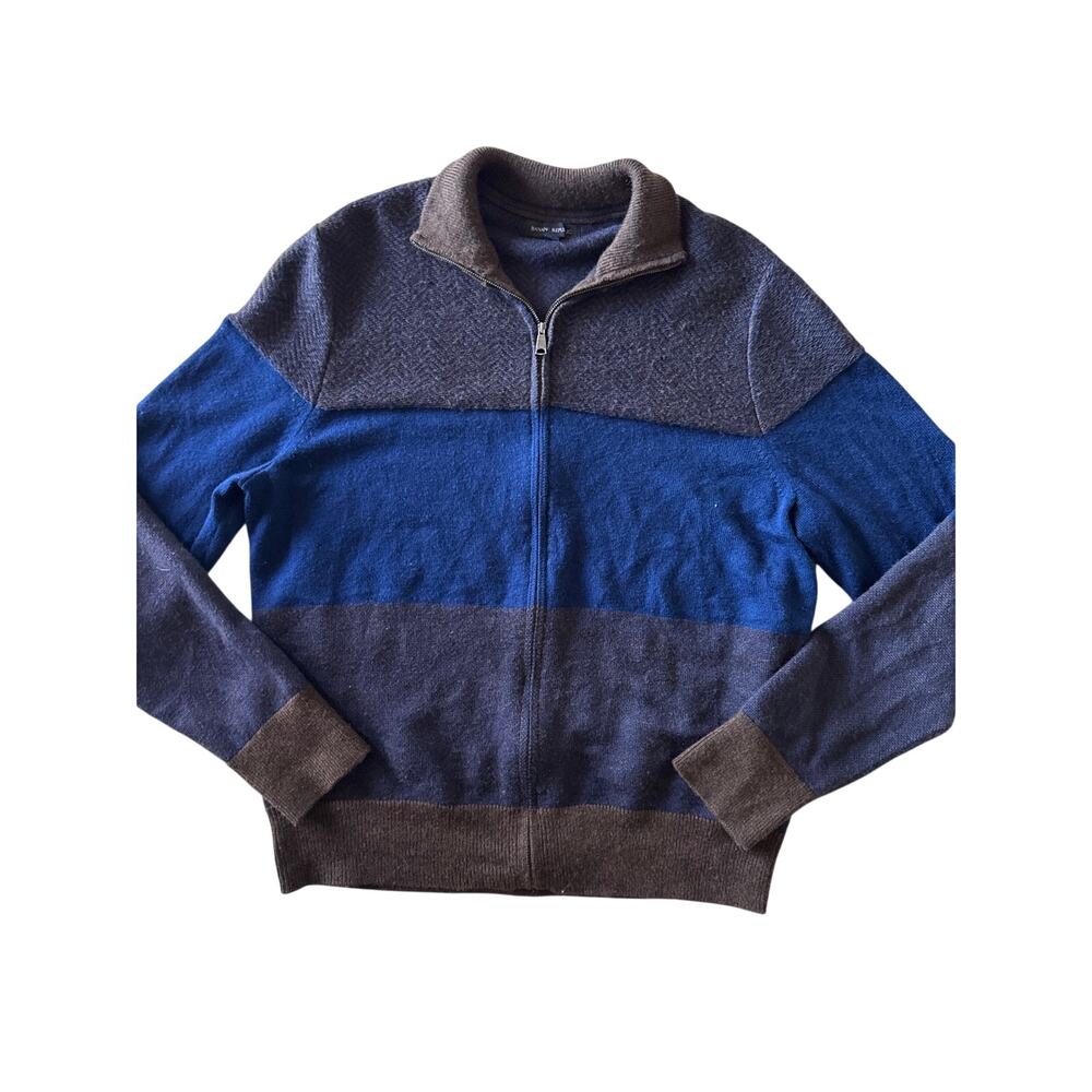 Banana Republic Mens L Merino Wool Blend Colorblock Full Zip Sweater